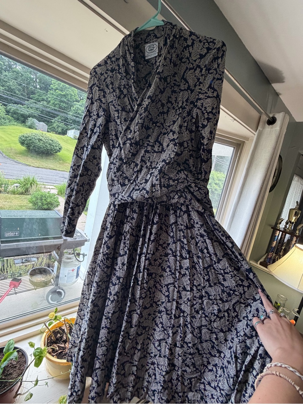 Laura Ashley Navy and Cream Floral Long-Sleeve Wrap Dress